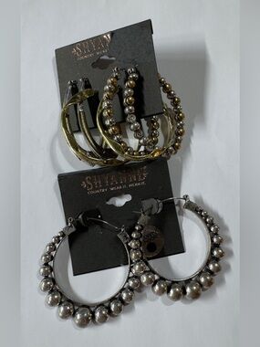 Shyanne Two-Tone Silver and Gold Beaded Hoop Earrings Set
